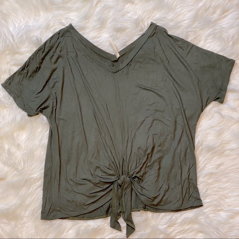 Olive Tie in Front Dolman V Neck